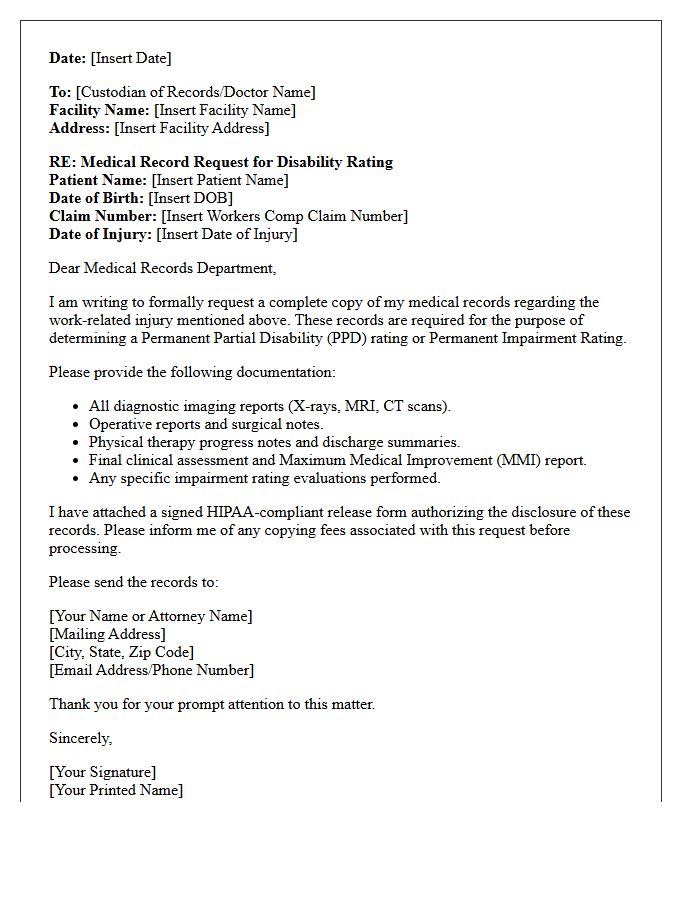 Disability Rating Workers Compensation Medical Record Request Letter