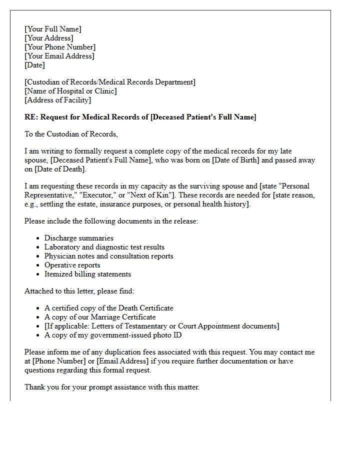 Formal Request Letter for Deceased Patient Records by Surviving Spouse