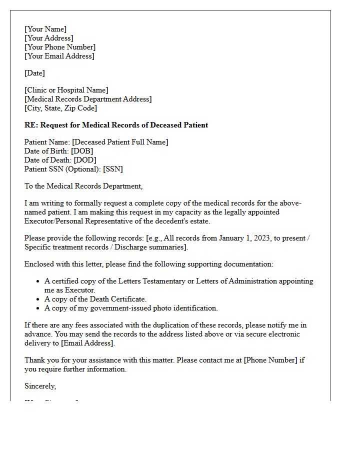 Executor Request Letter for Deceased Patient Clinic Records Release