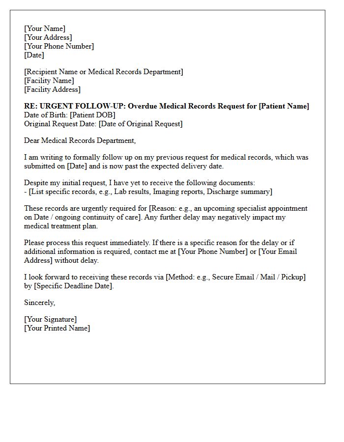 Urgent Follow-Up Letter for Overdue Medical Records
