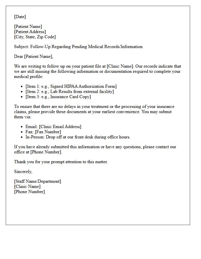 Medical Clinic Follow-Up Letter for Pending Patient Files