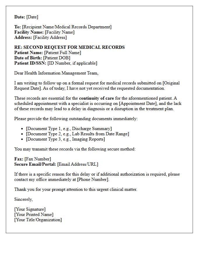 Continuity of Care Follow-Up Letter for Delayed Medical Records