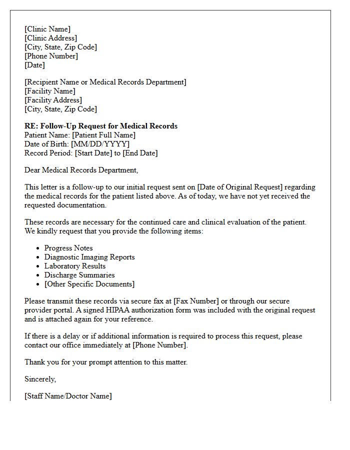 Official Clinic Follow-Up Letter for Missing Health Records