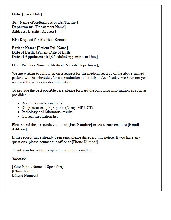 Specialist Clinic Follow-Up Letter for Unreceived Medical Records