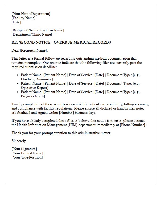 Administration Follow-Up Letter for Overdue Medical Files