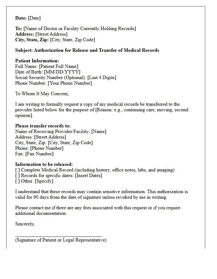 Patient Medical Record Transfer Request Letter