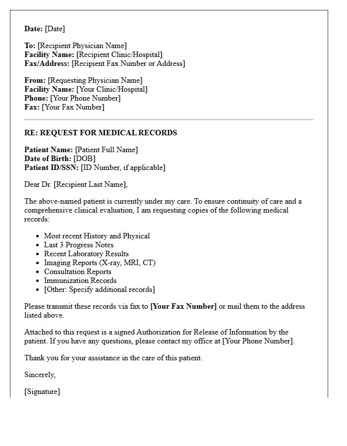 Physician to Physician Medical Record Request Letter