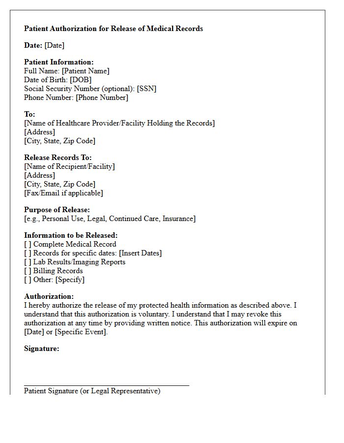 Patient Authorization Letter for Record Release