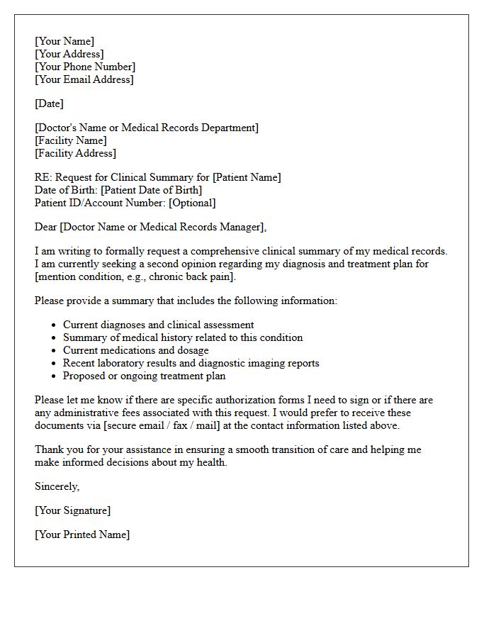 Clinical Summary Request Letter for Second Opinion