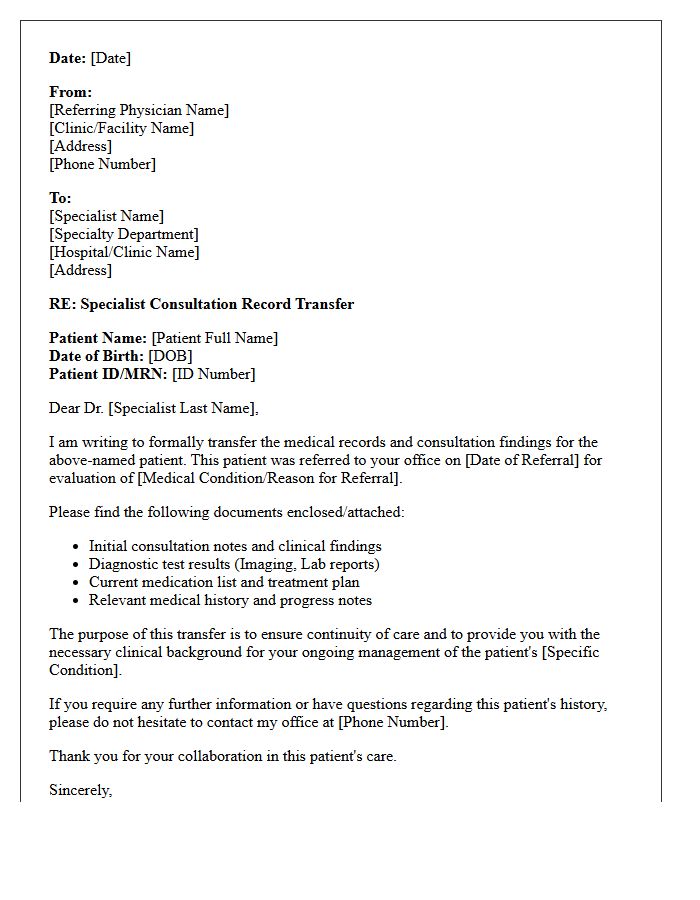 Specialist Consultation Record Transfer Letter