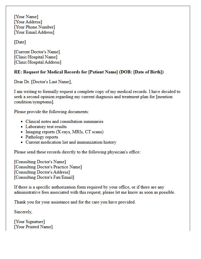 Medical History Request Letter for Second Opinion