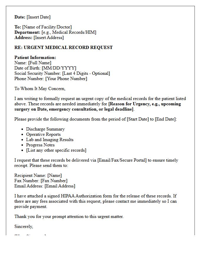 Urgent Medical Record Request Letter