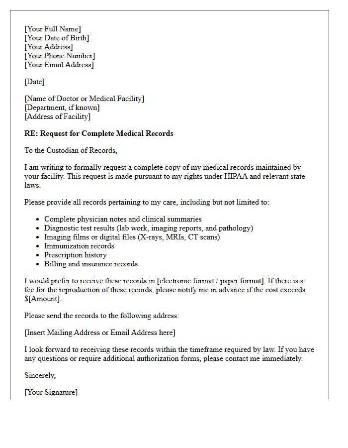 Complete Patient File Request Letter