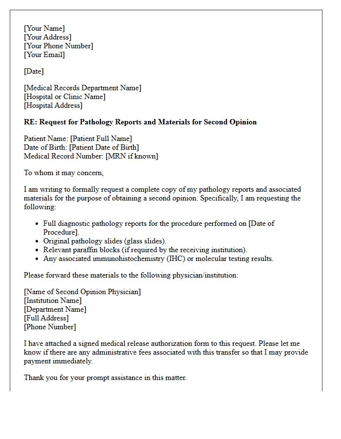 Pathology Report Request Letter for Second Opinion