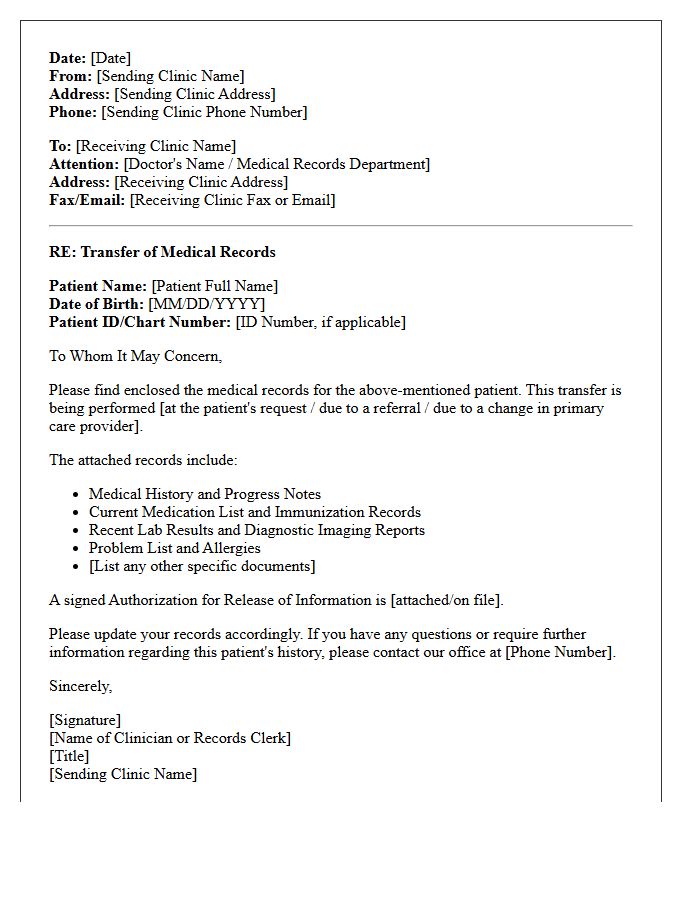 Clinic to Clinic Record Transfer Letter