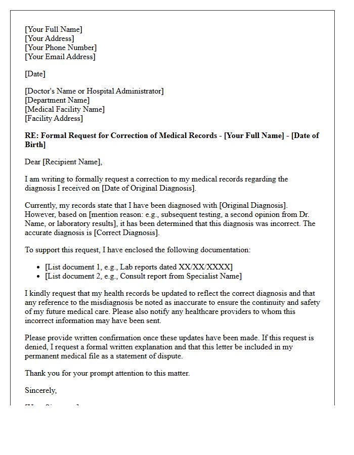 Formal Letter Requesting Correction of Misdiagnosis