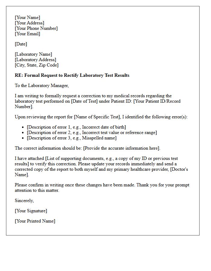 Letter to Rectify Laboratory Test Result Errors
