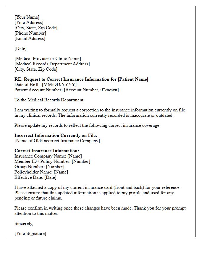 Insurance Information Correction Letter for Clinical Records