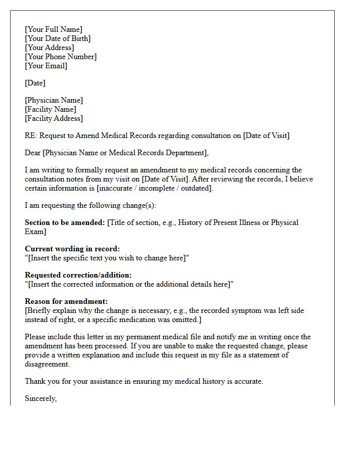 Patient Letter to Amend Physician Consultation Notes