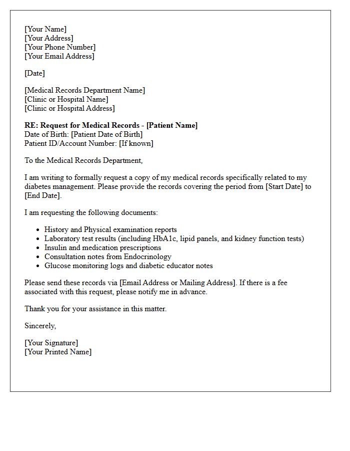 Request Letter for Diabetic Patient Medical Records