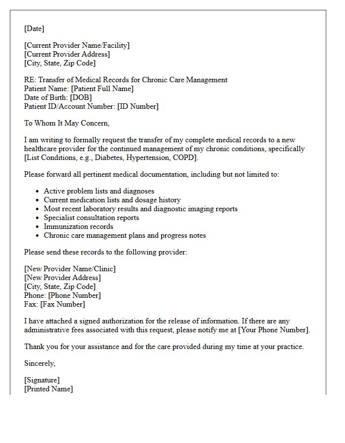 Transfer Letter for Chronic Care Patient Records