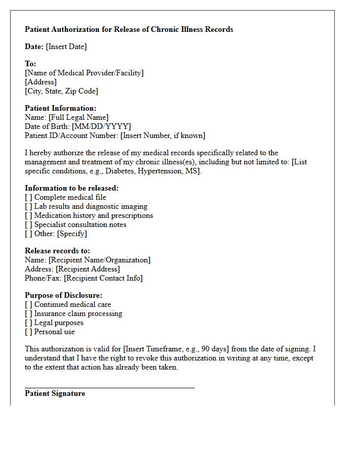 Patient Authorization Letter for Chronic Illness Records