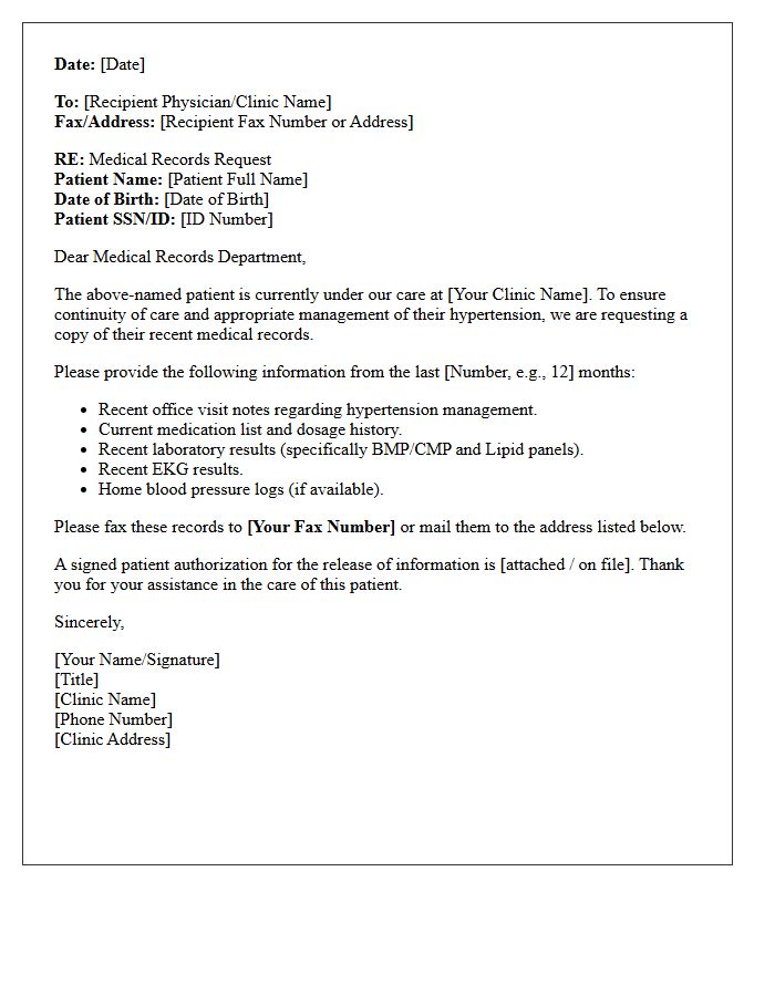 Primary Care Clinic Letter for Hypertension Treatment Records