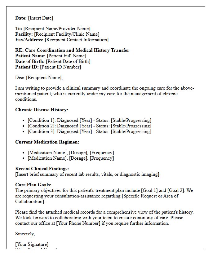 Care Coordination Letter for Chronic Disease History
