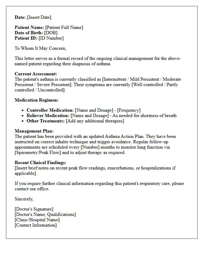 Ongoing Management Letter for Asthma Patient Records