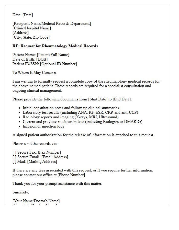 Specialist Consultation Letter for Rheumatology Records