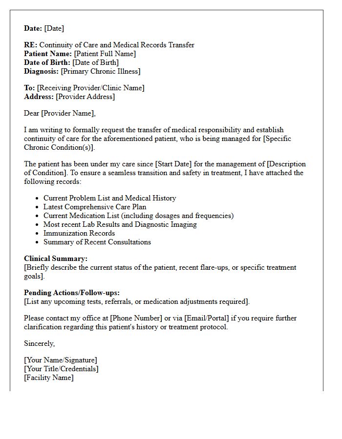 Continuity of Care Letter for Chronic Illness Records