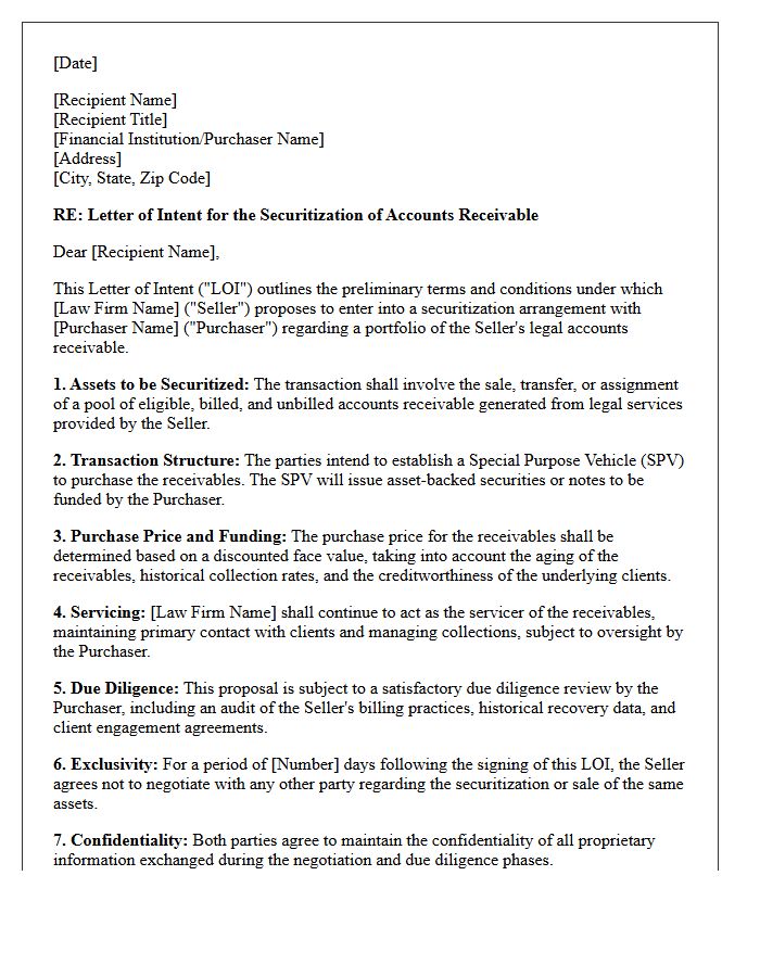 Letter of Intent for Securitization of Law Firm Accounts Receivable