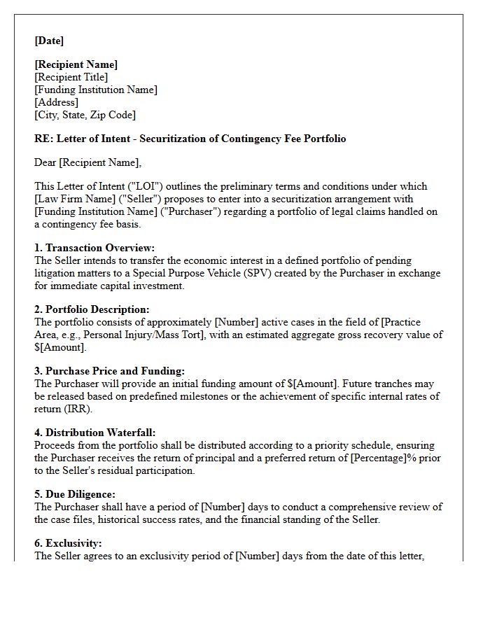 Letter of Intent for Contingency Fee Portfolio Securitization