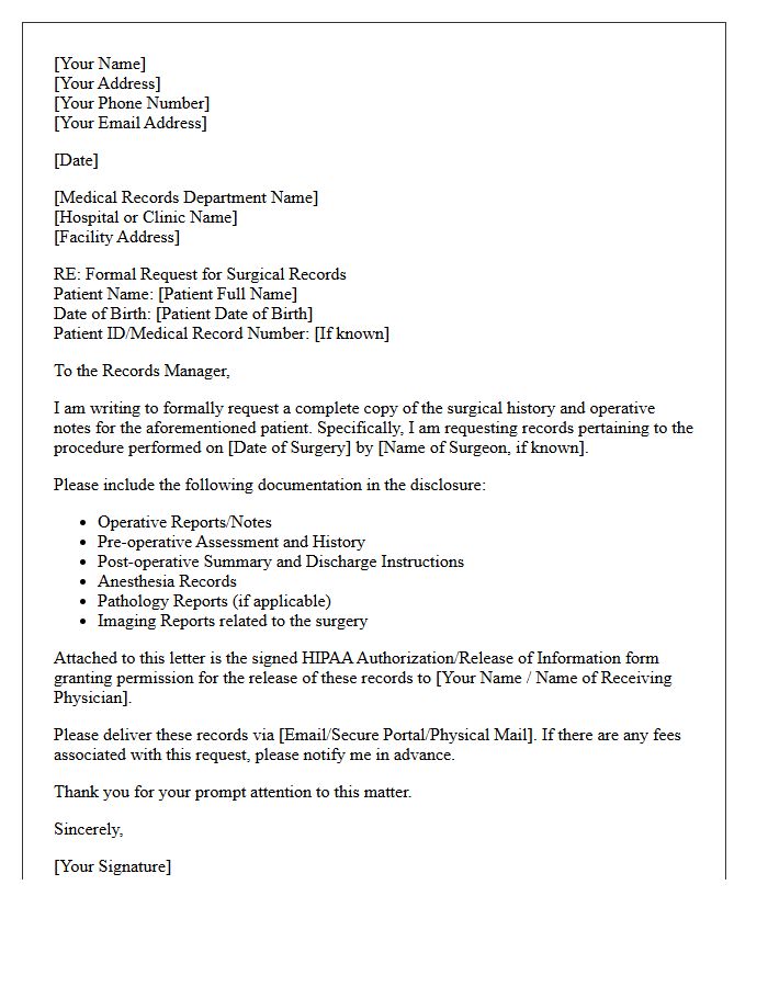 Formal Request Letter for Patient Surgical History and Operative Notes