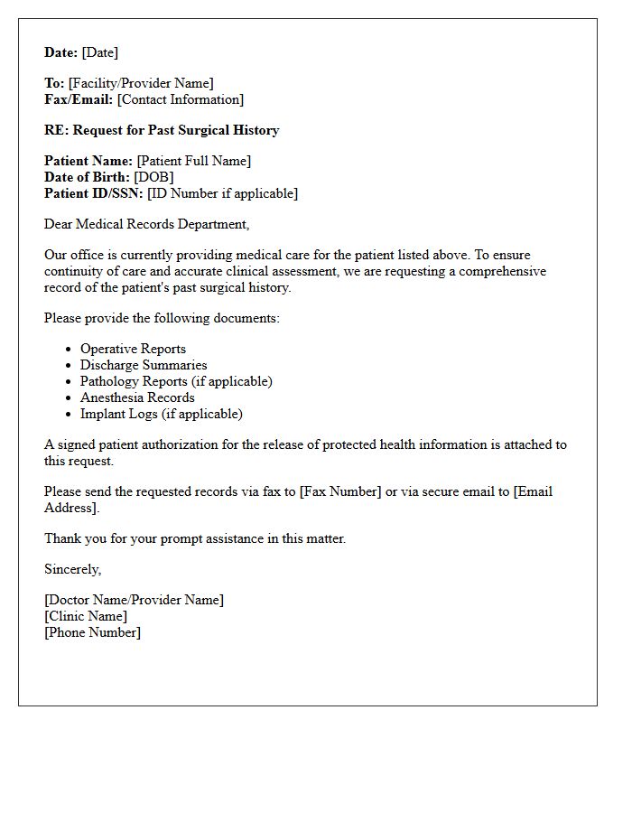 Medical Clinic Letter Requesting Past Surgical History