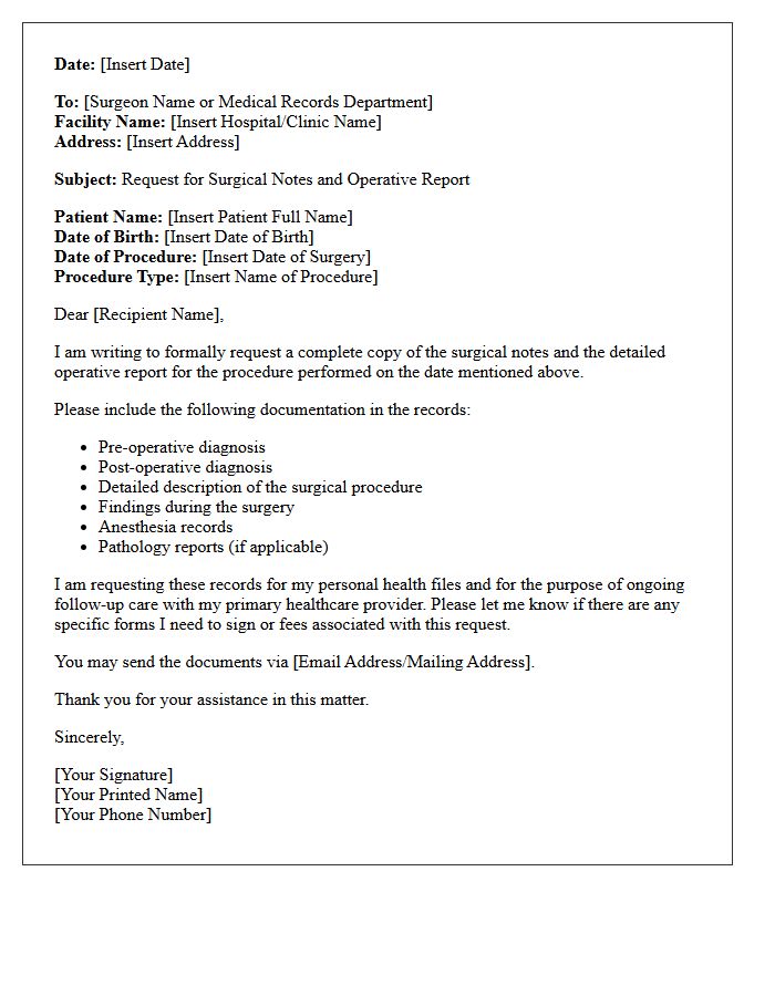 Post-Operative Follow-Up Letter for Surgical Notes Request
