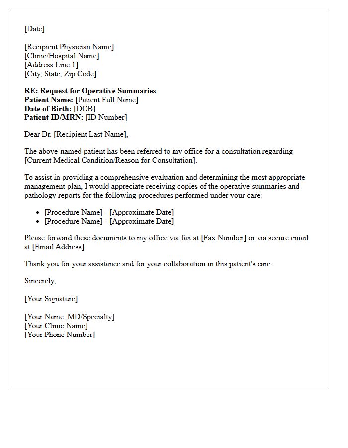 Specialist Consultation Letter Requesting Previous Operative Summaries