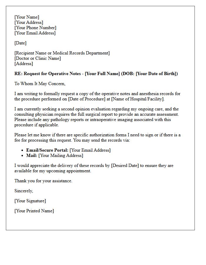 Second Opinion Evaluation Letter for Operative Notes Request