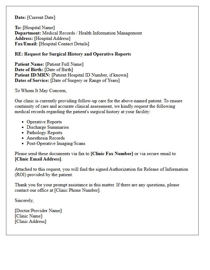Outpatient Clinic Letter for Release of Hospital Surgical History