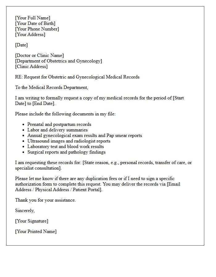 Patient Request Letter for Obstetric and Gynecological Medical Records