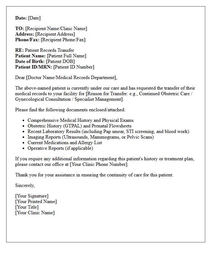 Referring Clinic Letter for Obstetric and Gynecological Medical Records Transfer