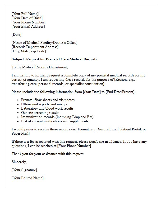 Prenatal Care Medical Records Request Letter for Obstetrics