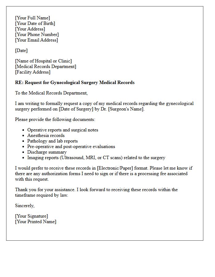 Gynecological Surgery Medical Records Request Letter
