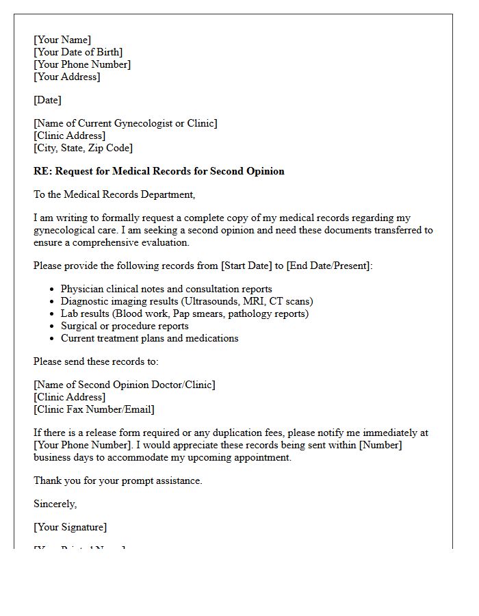 Second Opinion Medical Records Request Letter for Gynecology