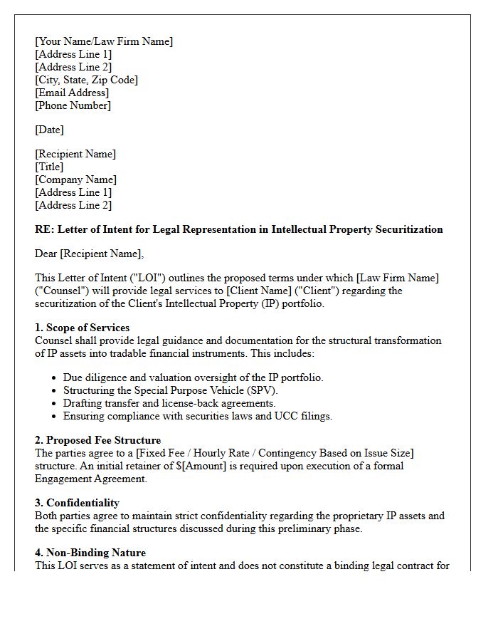 Letter of Intent for Legal Practice Intellectual Property Securitization