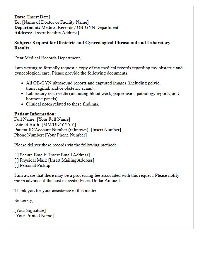 Obstetric and Gynecological Ultrasound and Laboratory Results Request Letter