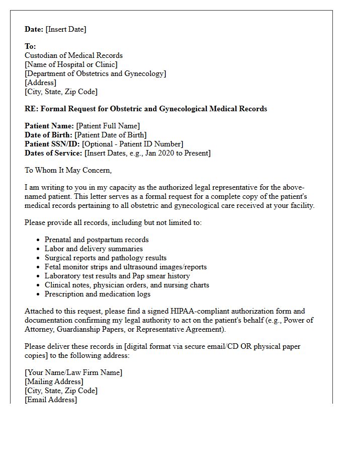Legal Representative Request Letter for Obstetric and Gynecological Medical Records