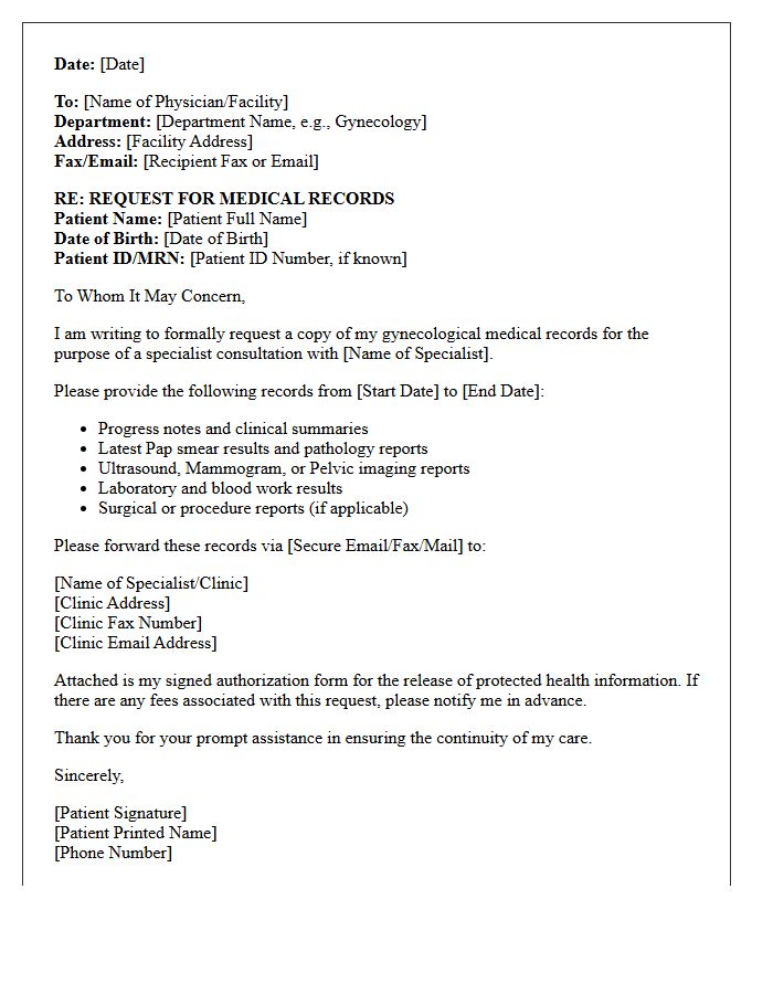 Specialist Consultation Letter for Gynecological Medical Records Request