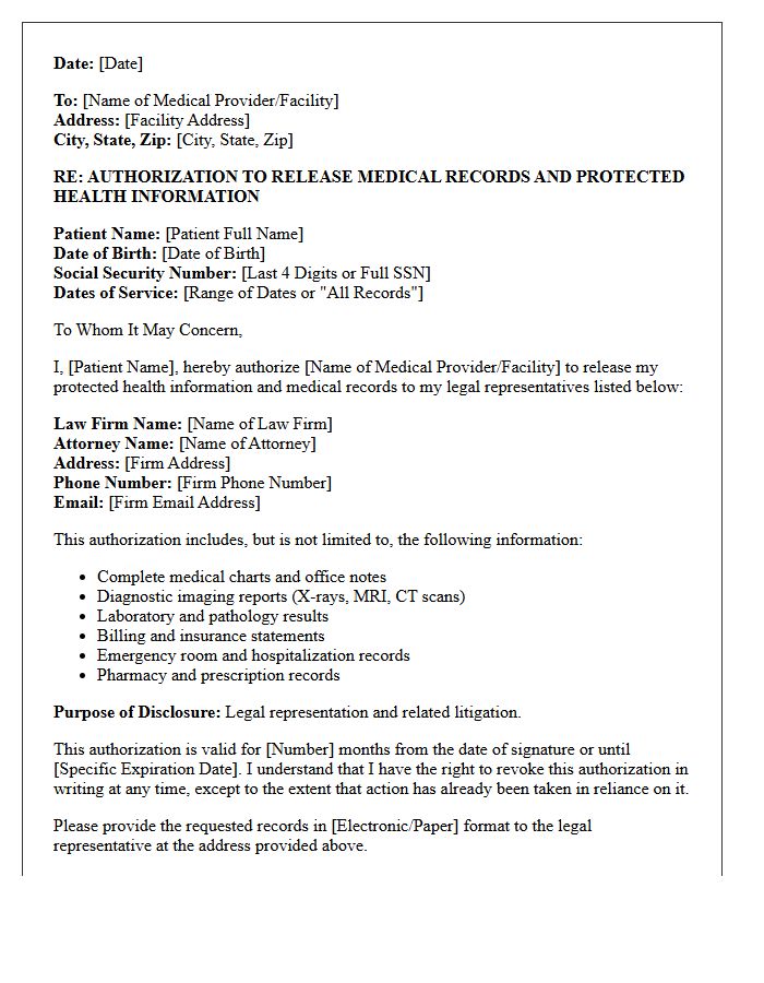 Legal Representation Third-Party Authorization Medical Record Request Letter