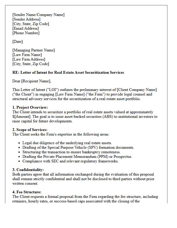 Letter of Intent for Law Firm Real Estate Asset Securitization
